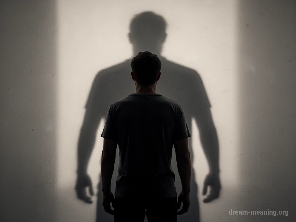 Silhouette of a person facing away from a looming shadow.