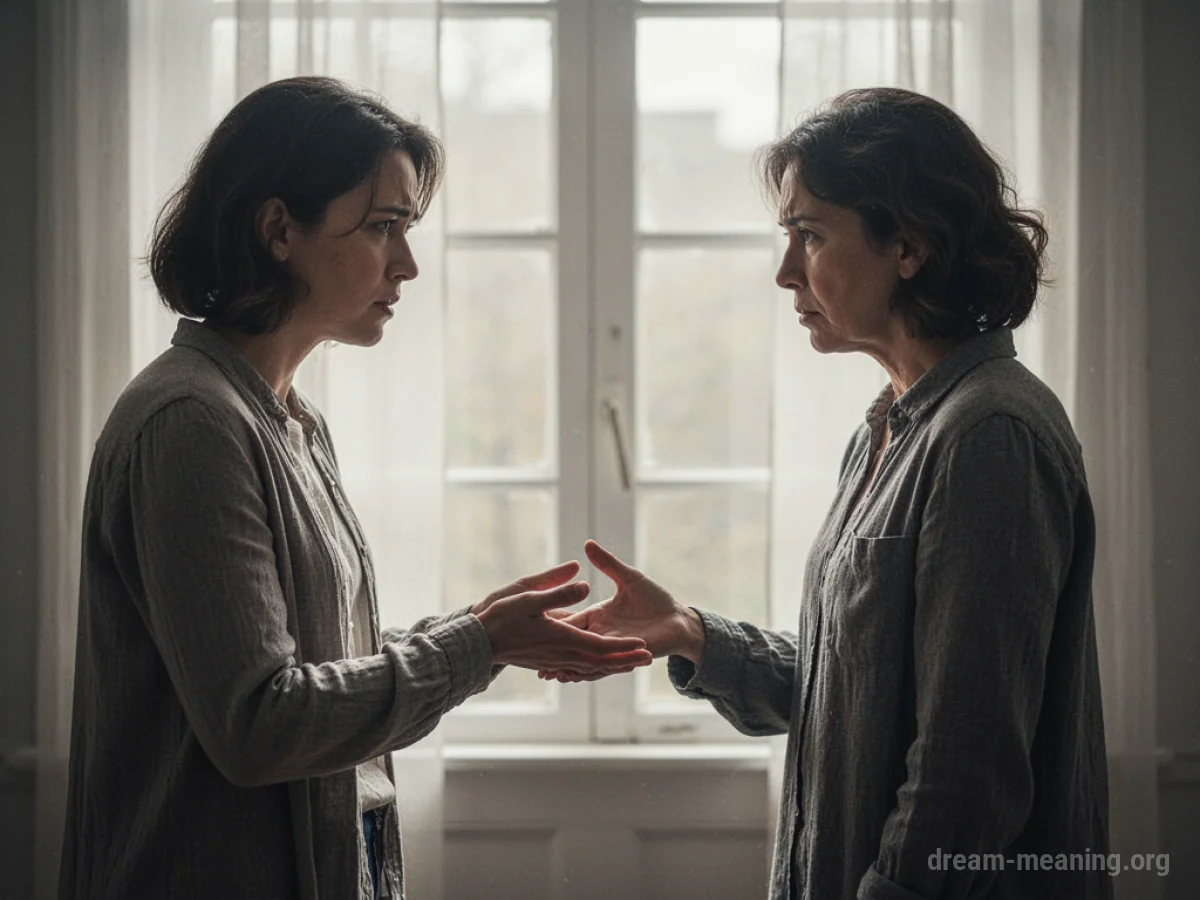 Two people facing each other, one with an outstretched hand.