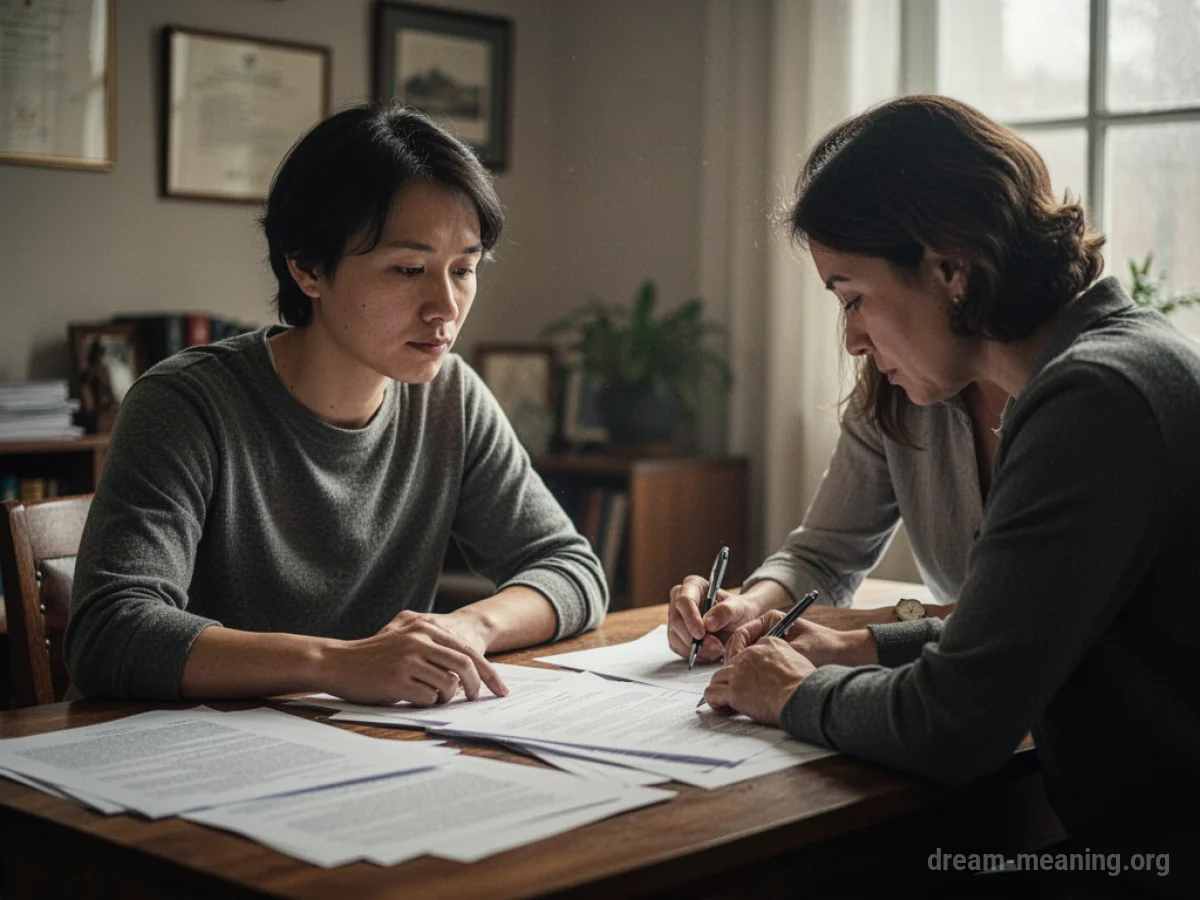 A person watching another person complete their paperwork.