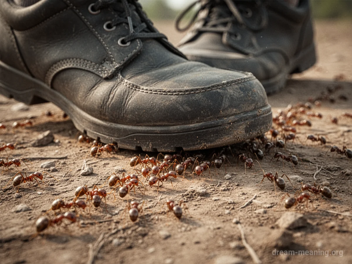 A shoe pressing down on a line of ants.
