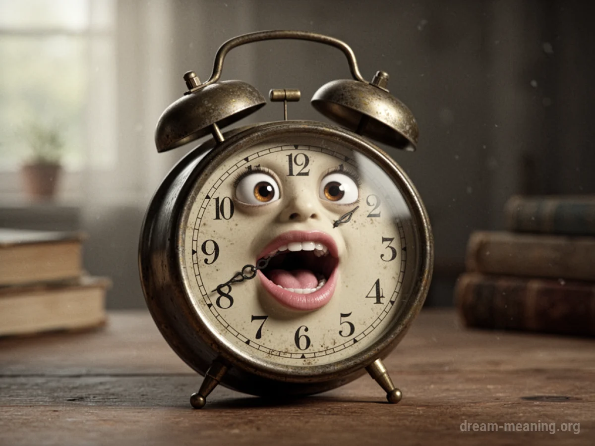 A vintage alarm clock with a face, appearing to speak.
