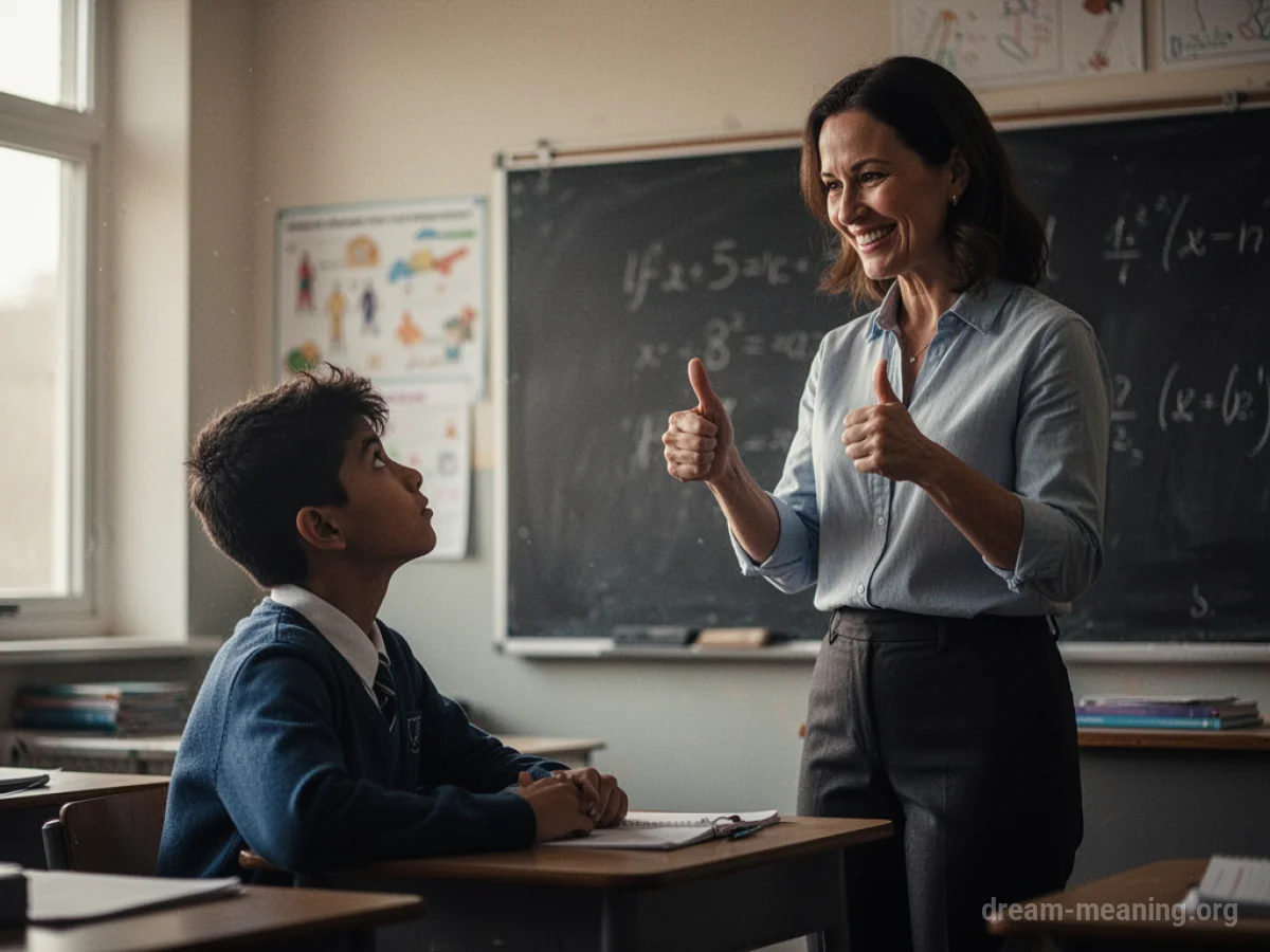 Student silhouette receiving praise from a smiling teacher.