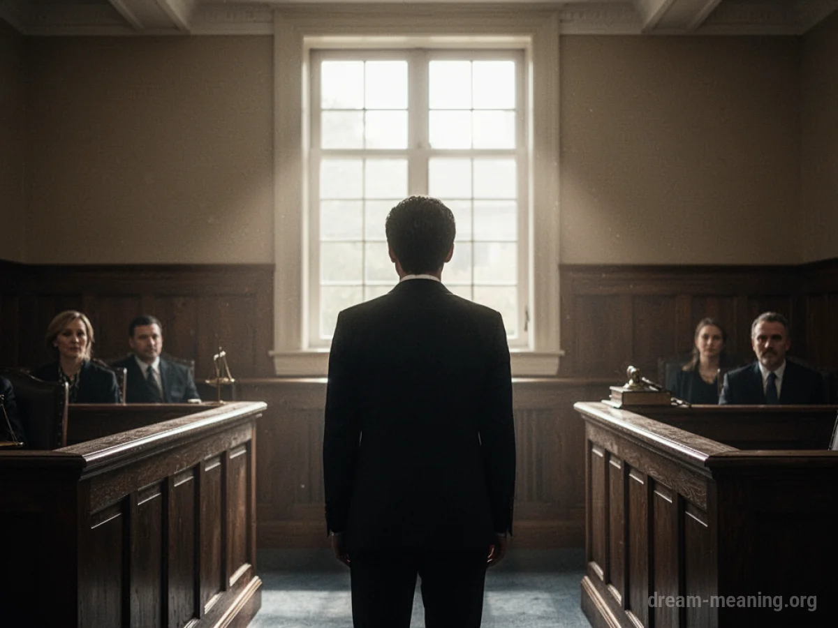 Silhouette of a person standing in a courtroom.