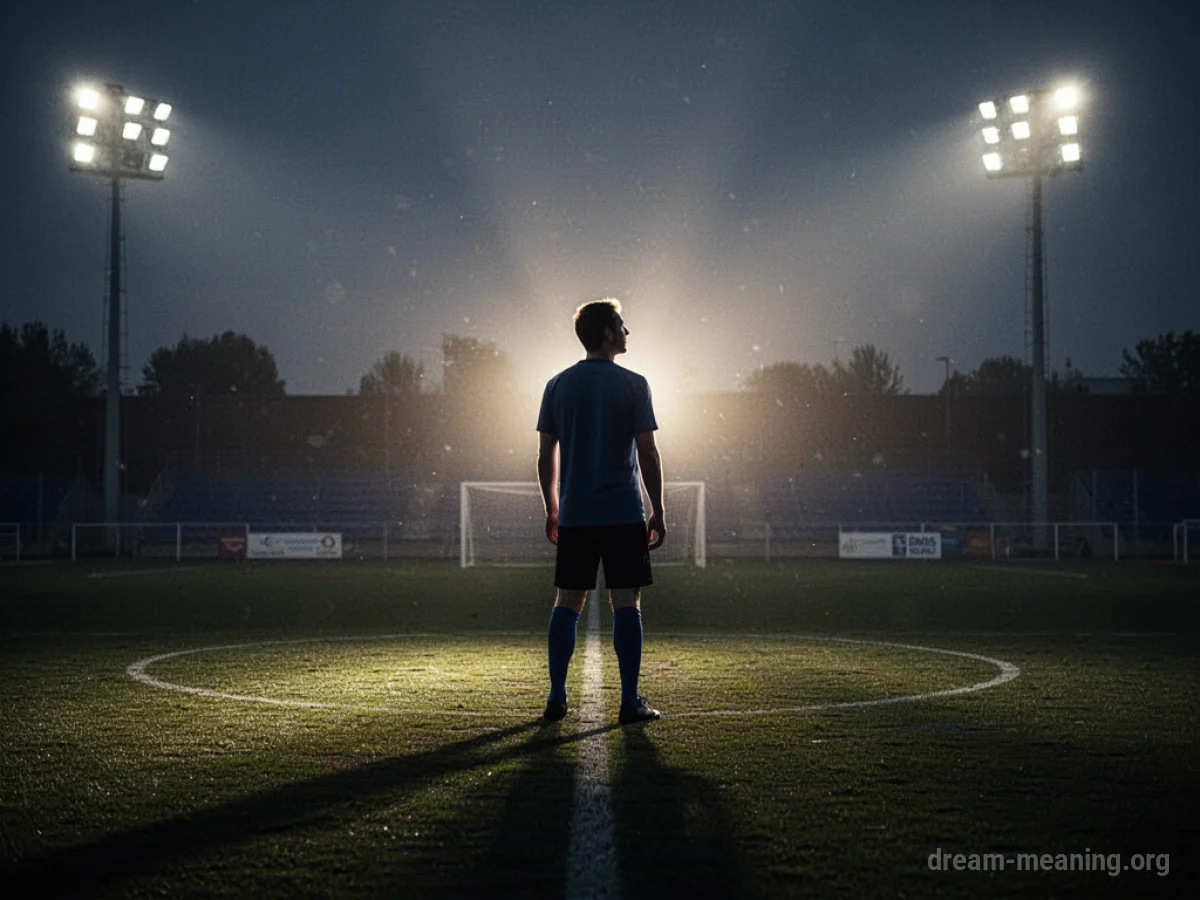 Silhouette of a person on a sports field looking toward a bright spotlight.