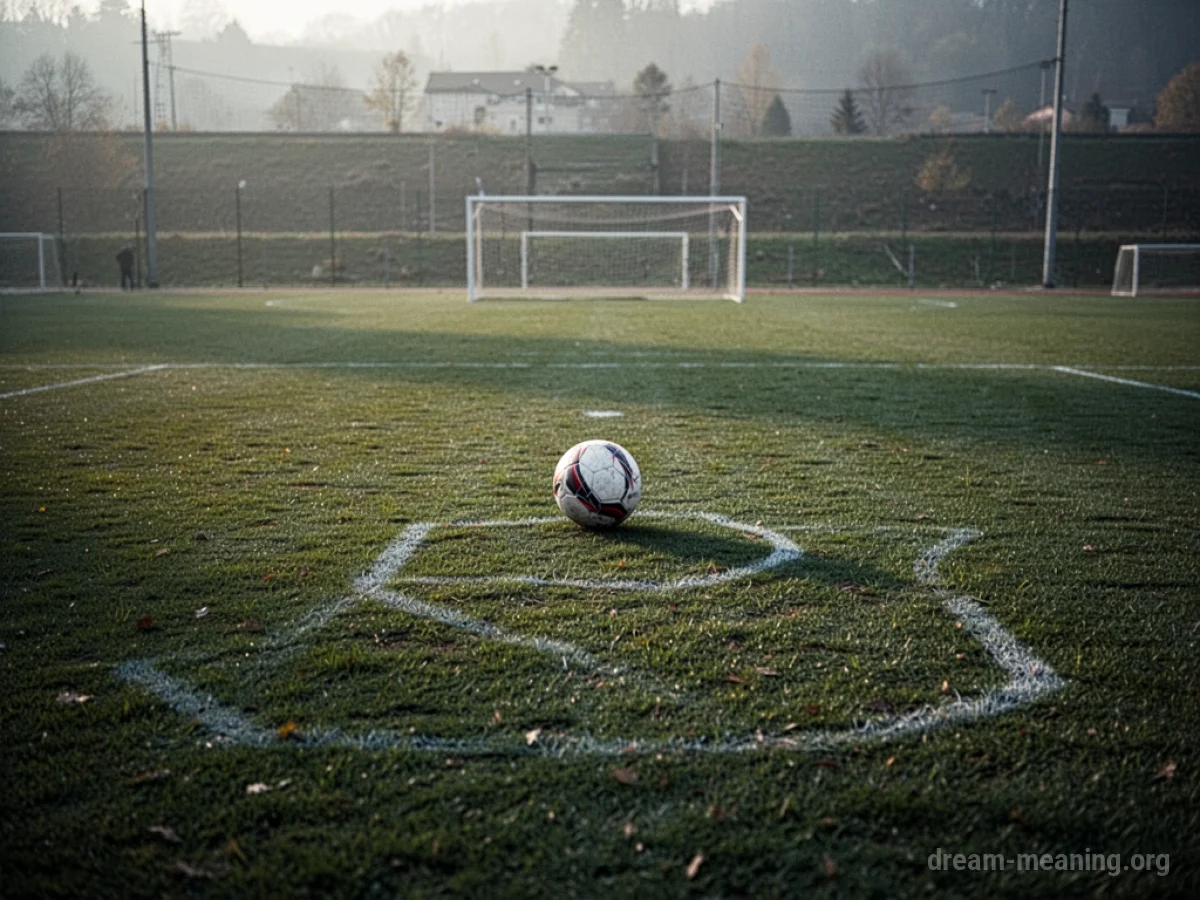 An empty sports field with a faint impression of where a ball should be.