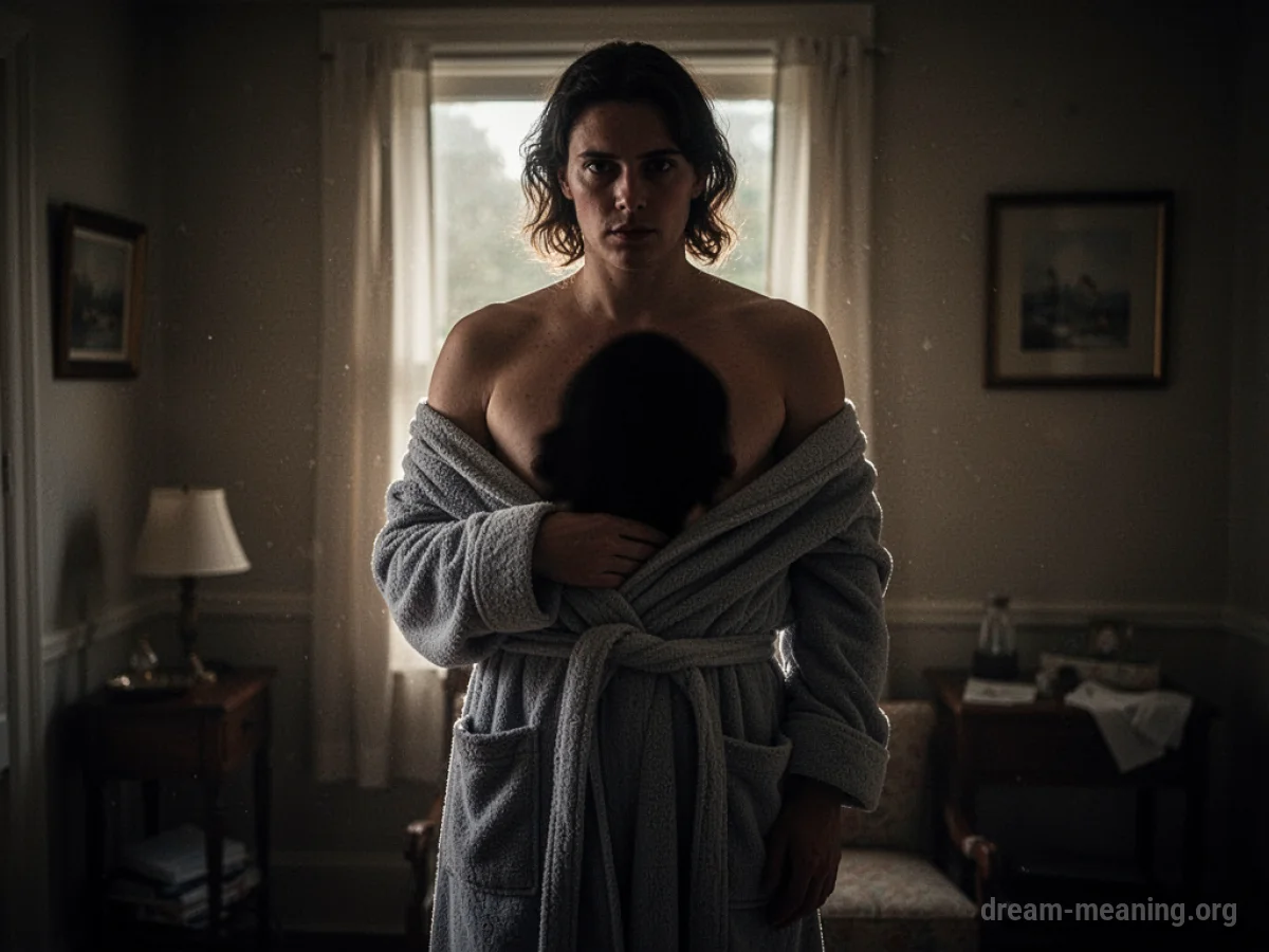 A silhouette of a person in a bathrobe as it slips off one shoulder.