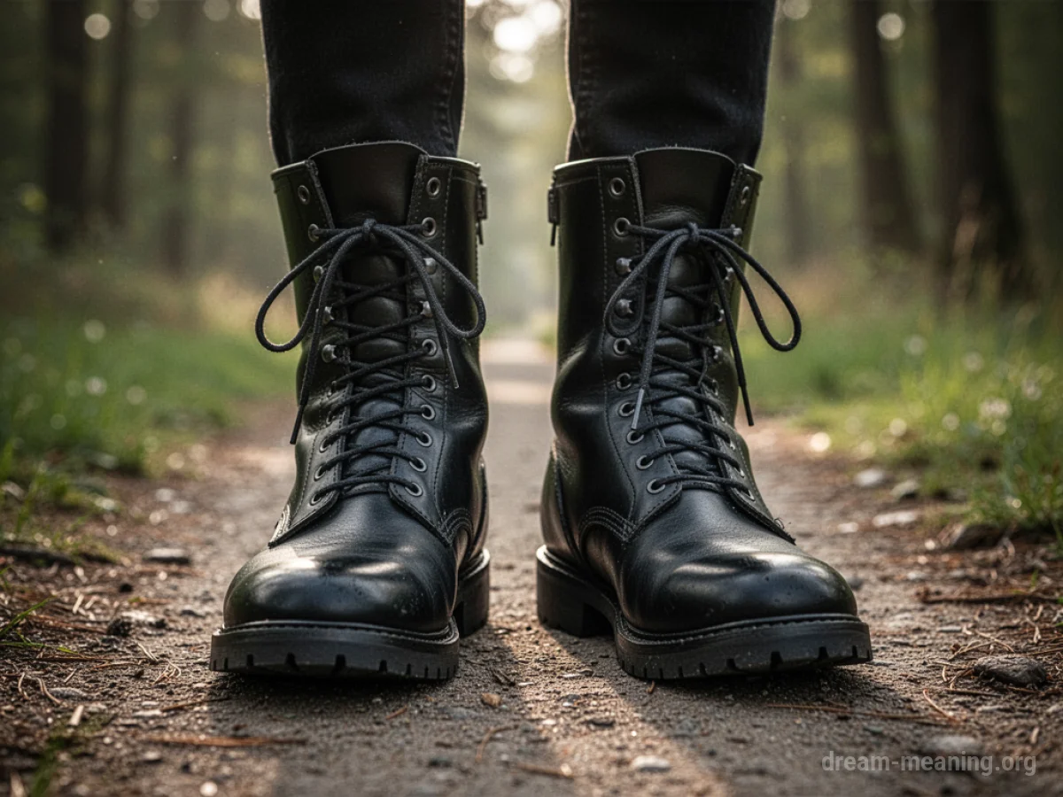 A pair of black leather boots.