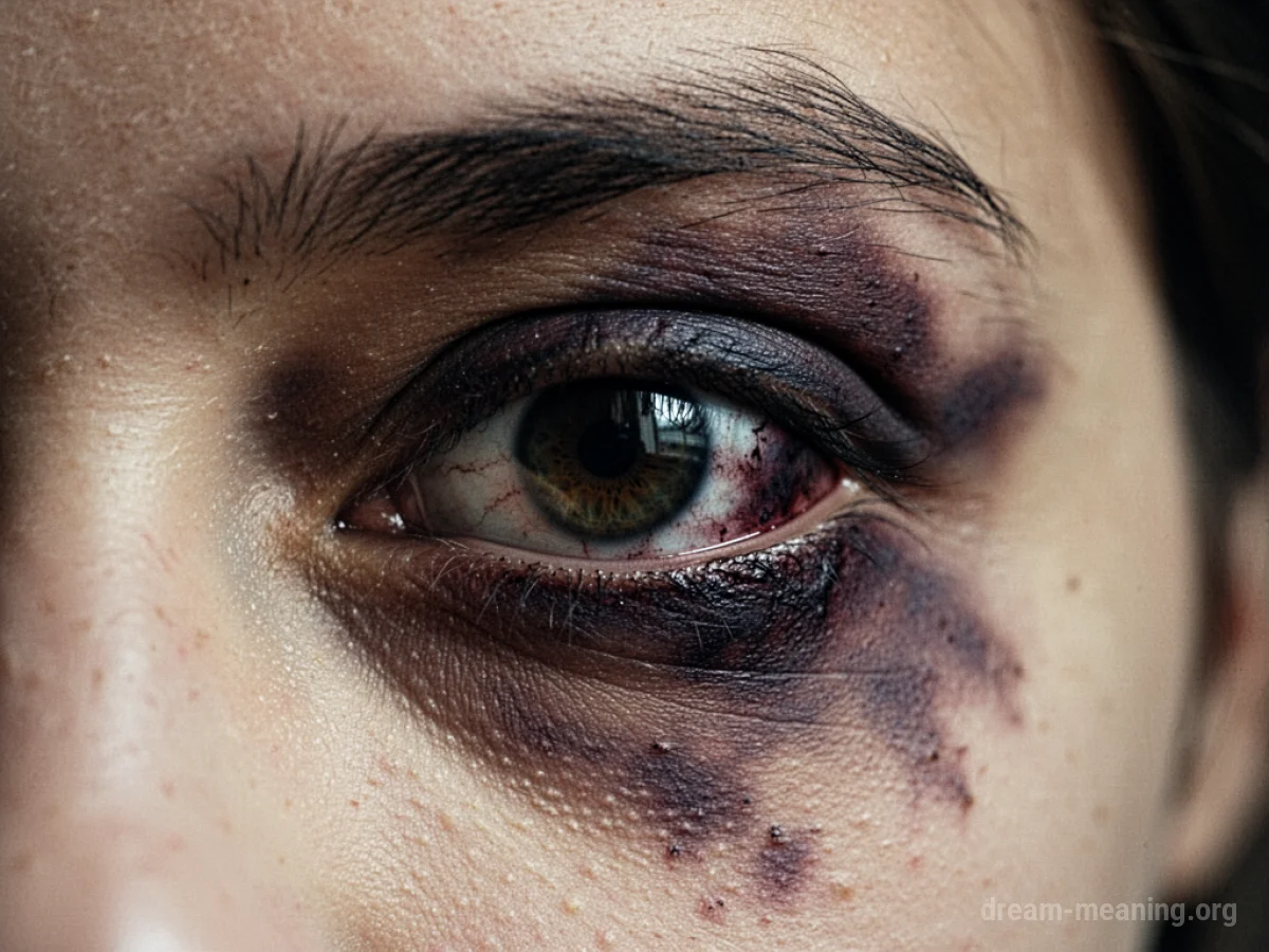 Close-up of a human eye with dark bruising around the socket.