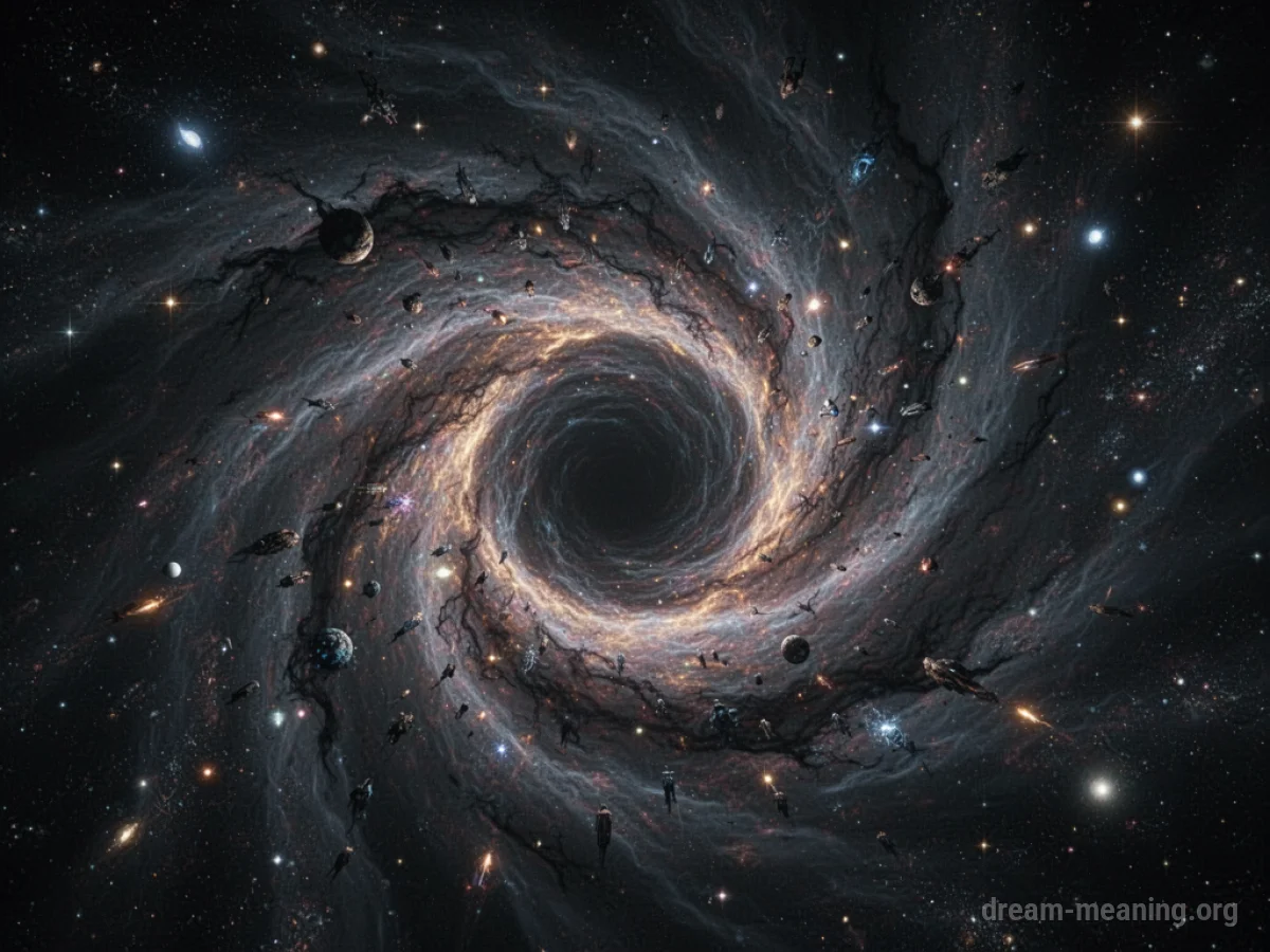 A cosmic vortex pulling in surrounding light and stars.