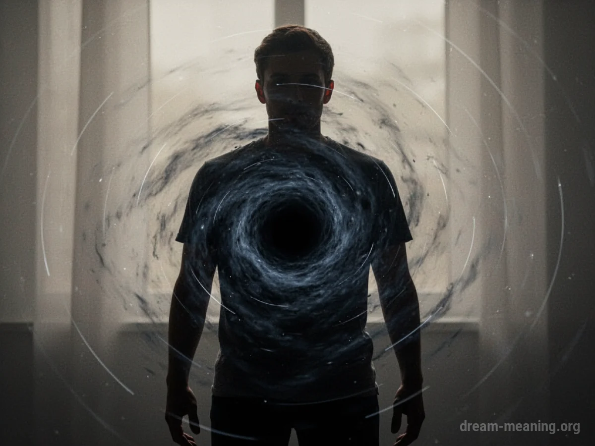 Silhouette of a person with a dark vortex inside their torso.