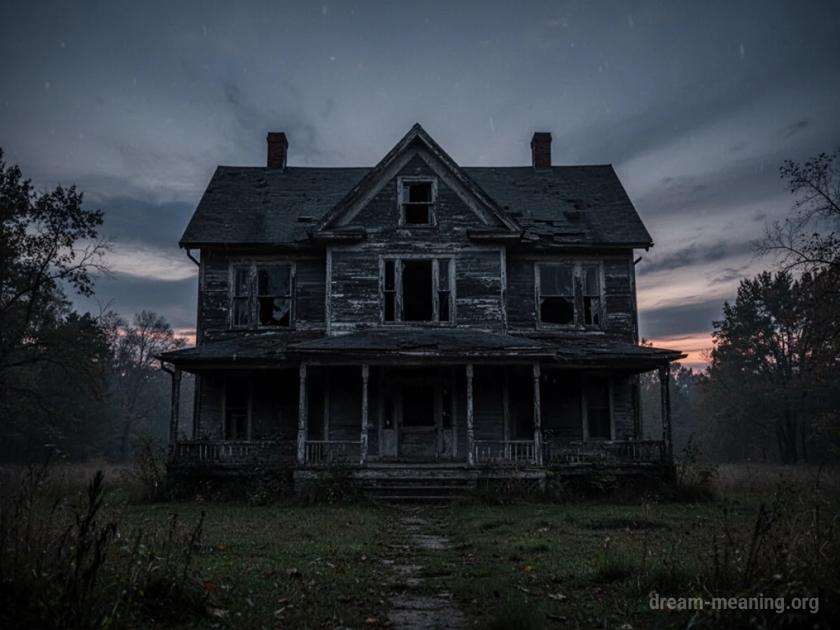 A dark, windowless house at dusk.