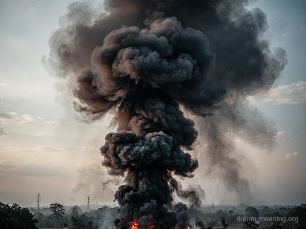 A dense cloud of black smoke obscuring the background.
