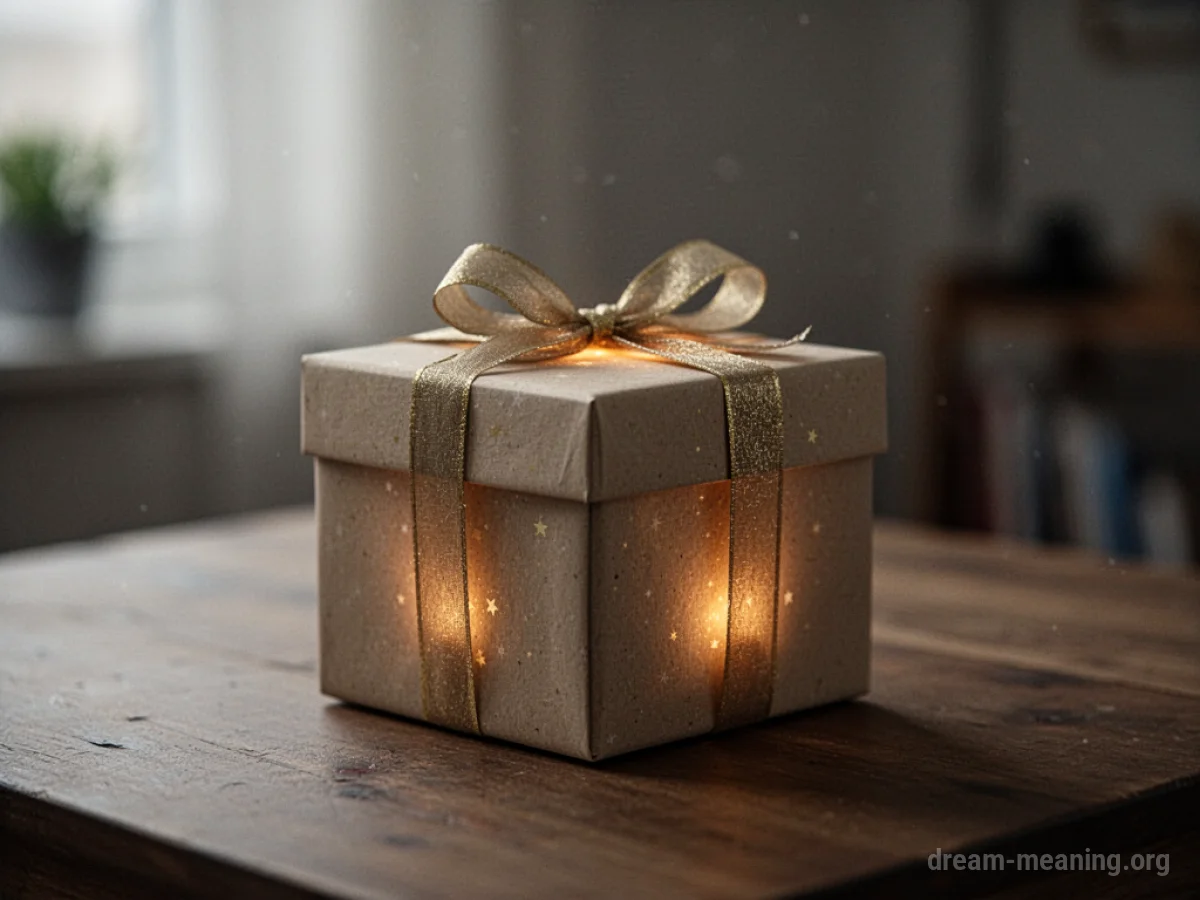 An unopened gift box with a soft light coming from inside.