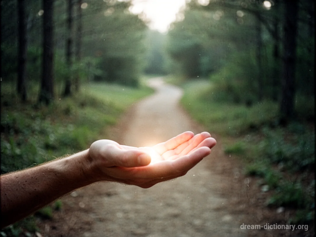 An open hand radiating soft light onto a path.