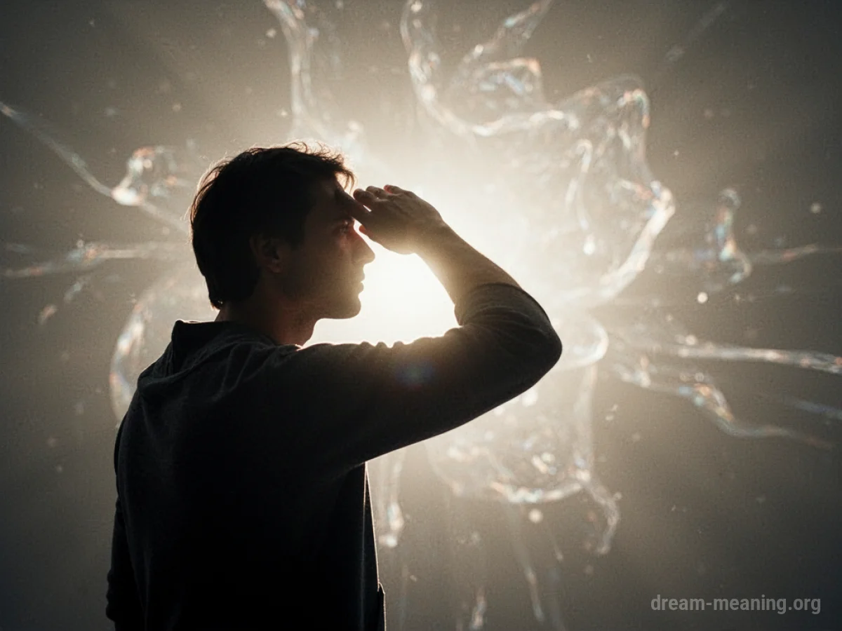 Silhouette of a person shielding their eyes from a brilliant, diffuse light.