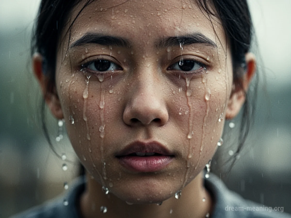 A face covered in tears, with vision obscured.