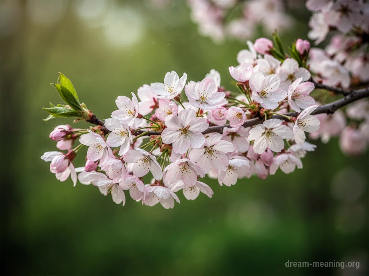 A tree branch covered in opening pink and white flowers.