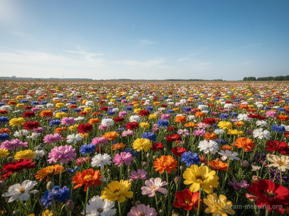 A wide expanse of blooming flowers stretching to the horizon.