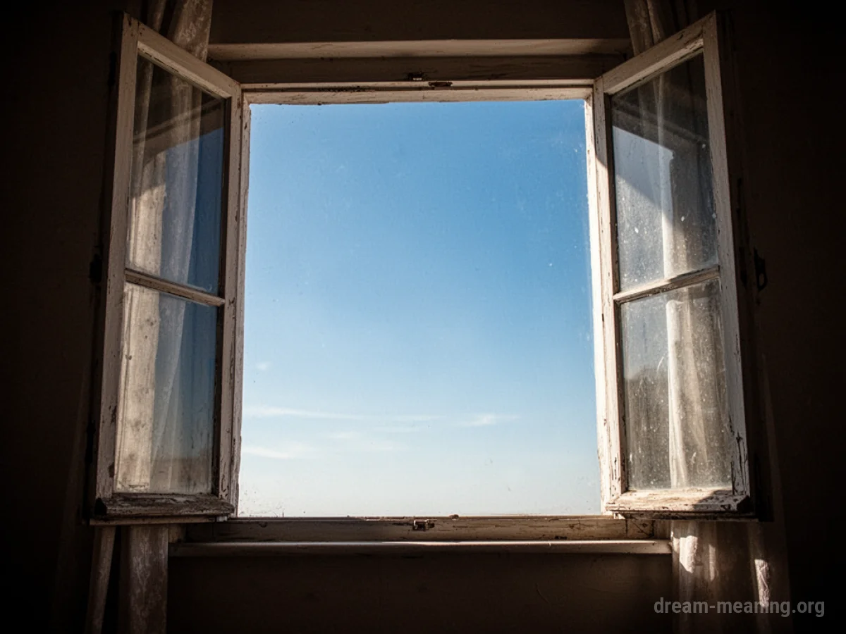 A view of a bright blue sky framed by an open window.