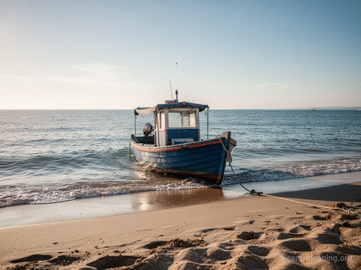 A boat nearing a beach coastline.
