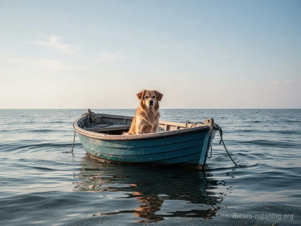 A dog sits in a boat on the water.