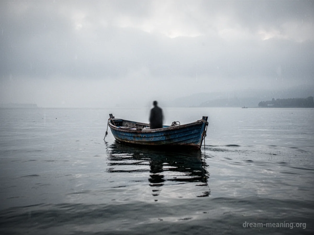A boat with a lone figure at the helm on the water.
