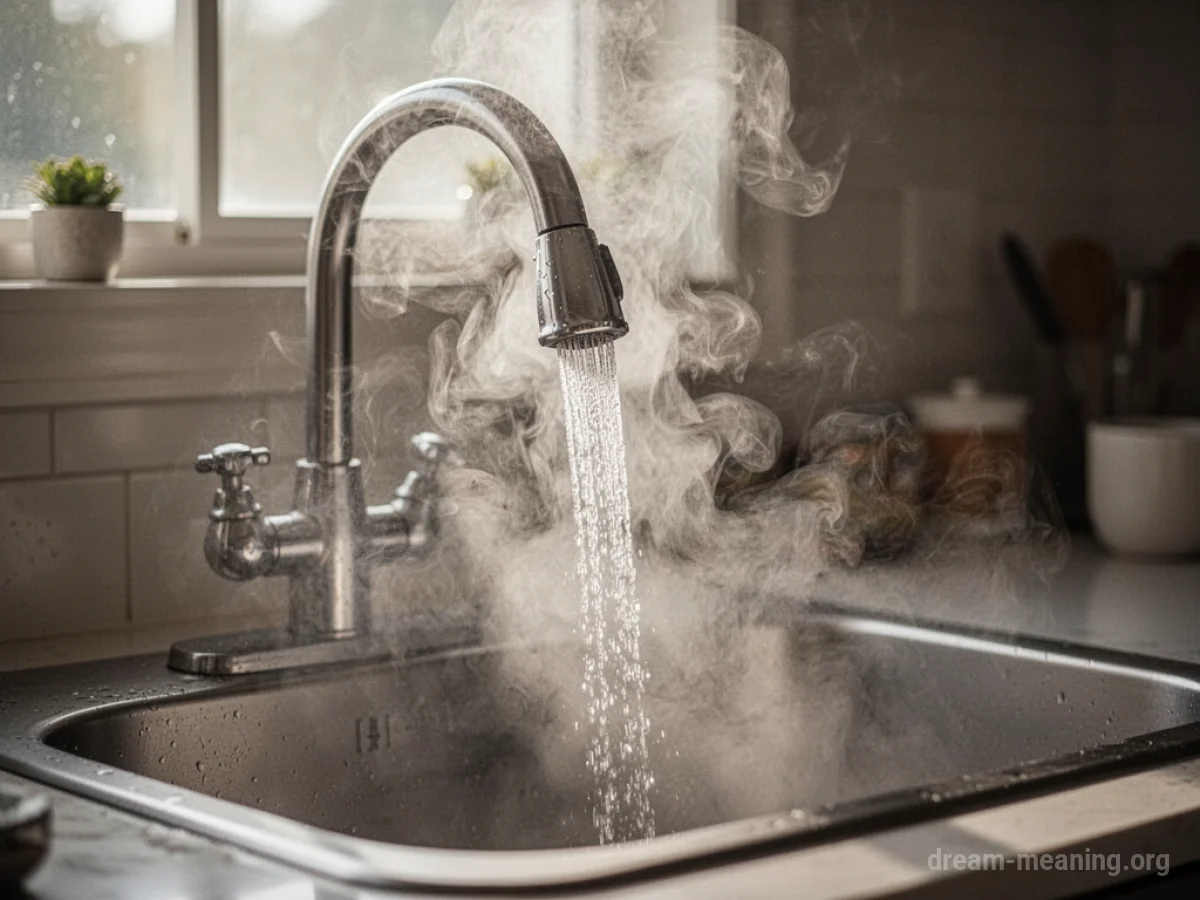 Steam billowing from an open faucet.