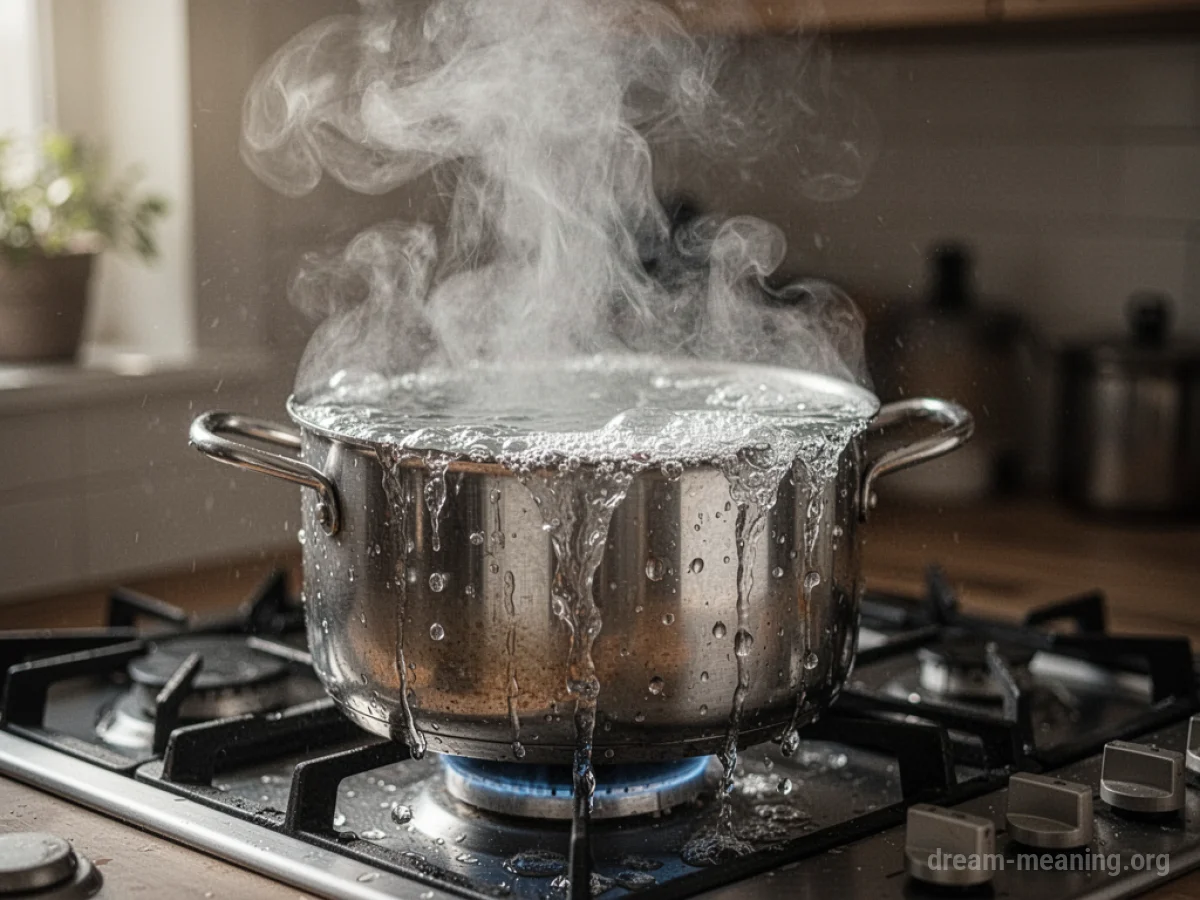 Steam and water erupting from a pot on a stove.