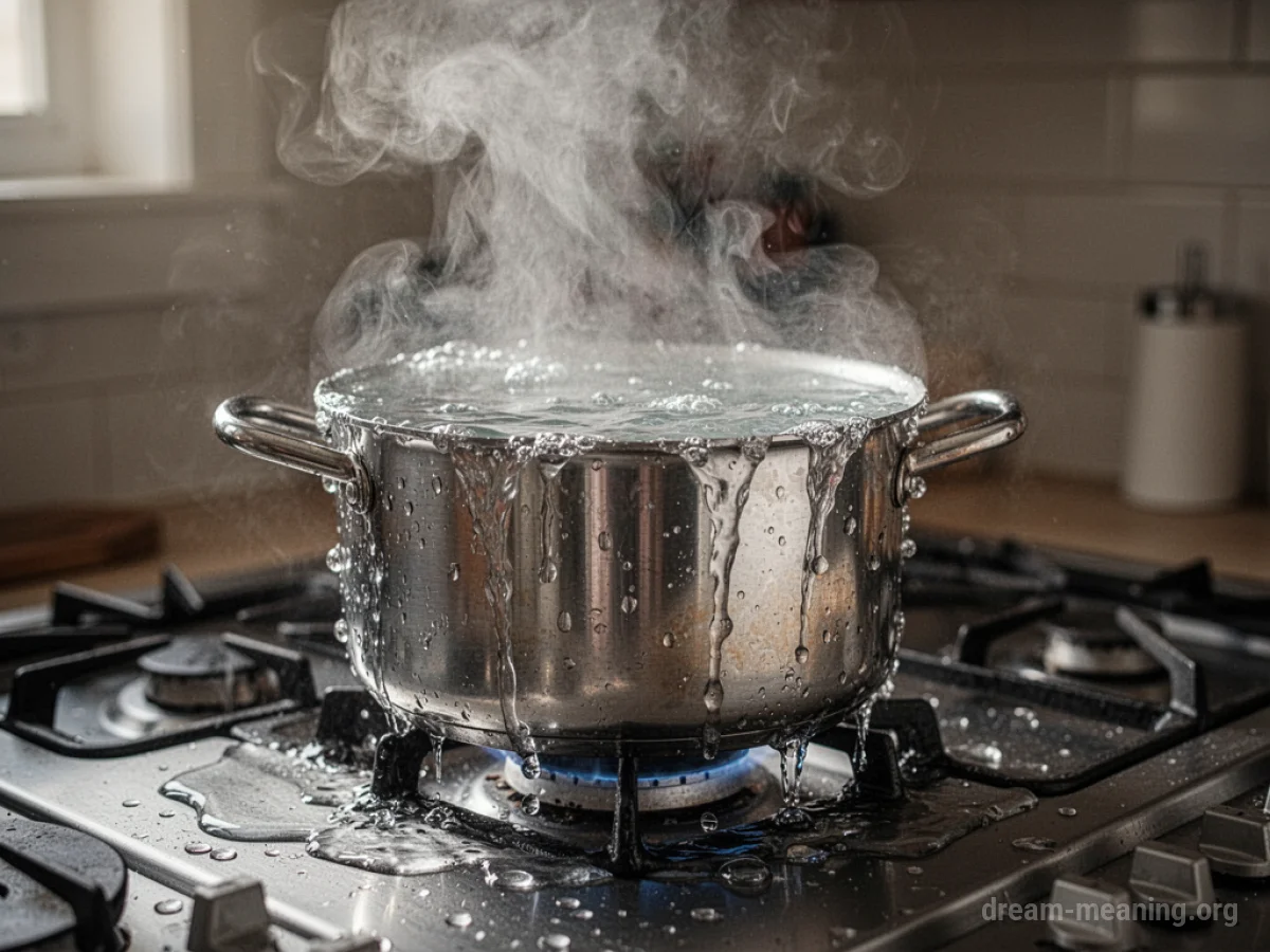 Water spilling over the sides of a boiling pot onto a stovetop.