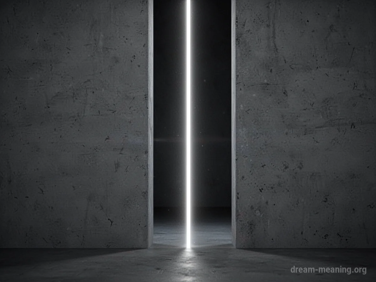 A glowing line appears in a solid wall, revealing a dark space behind it.