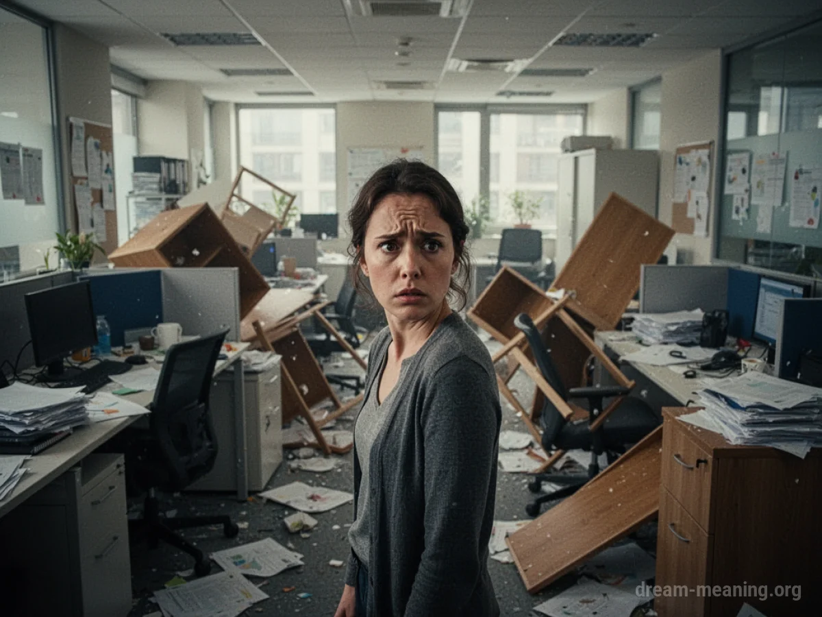 A person standing in a room where office furniture is randomly moving and shifting.