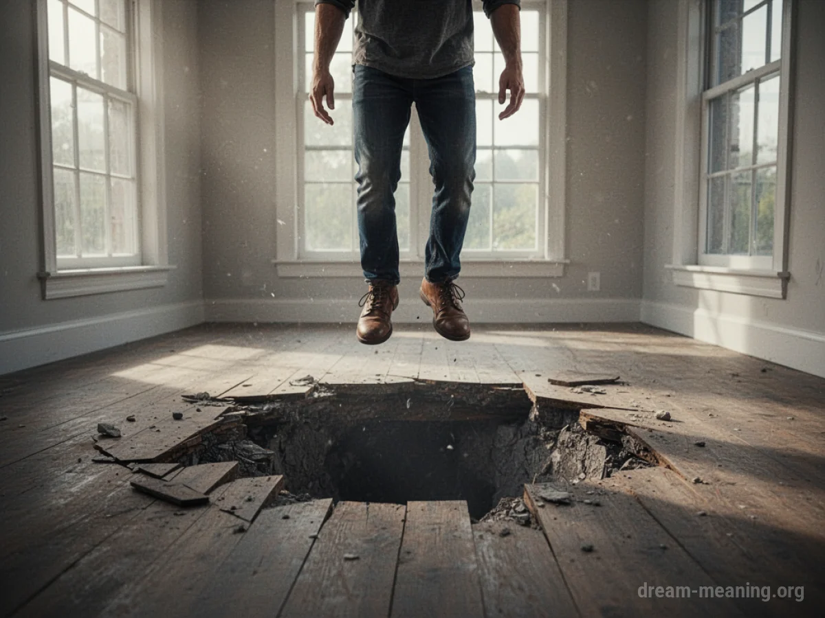 A person standing on a floor that is breaking away, revealing an empty void below.