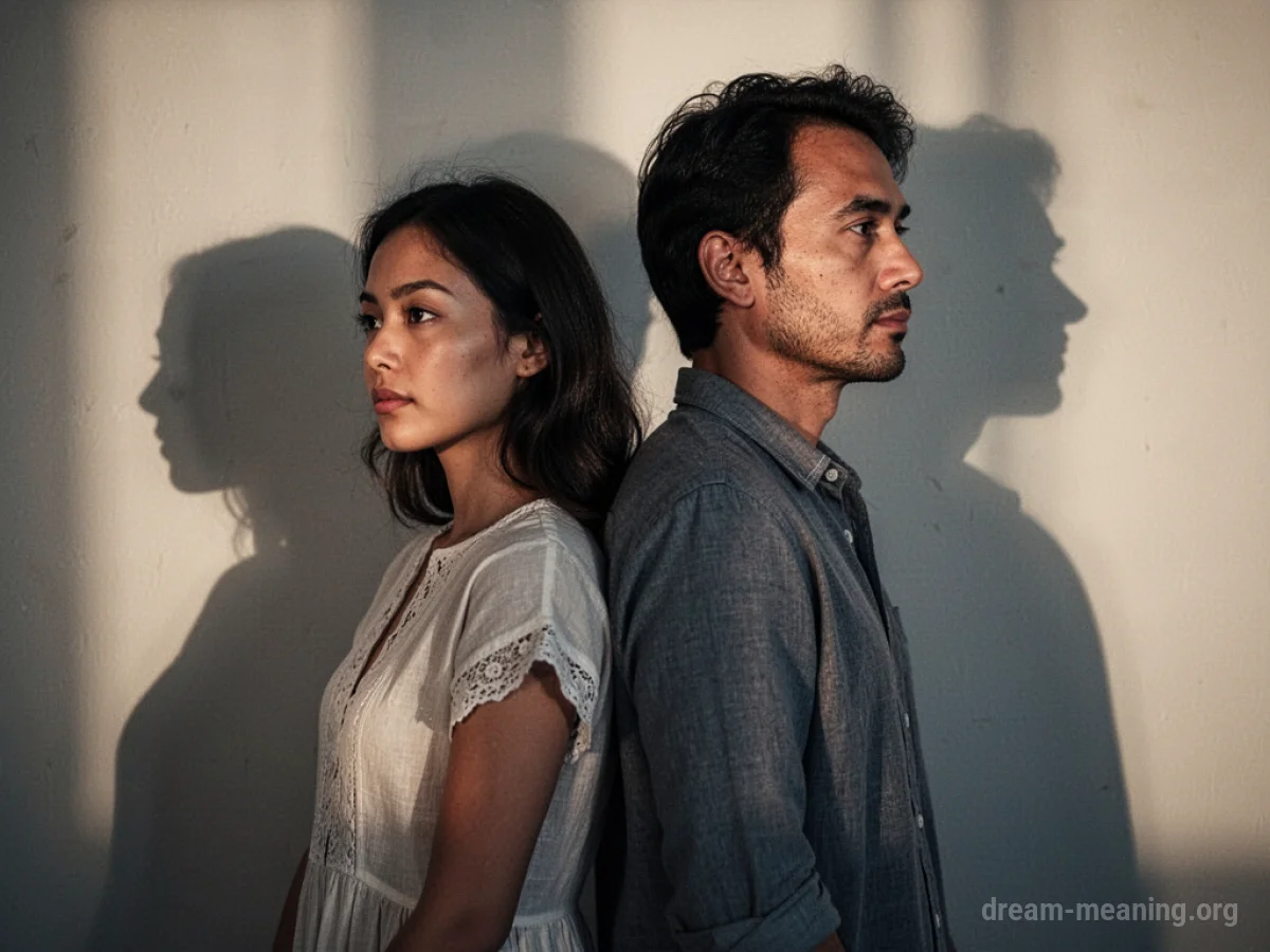 A couple's silhouettes facing away from each other.
