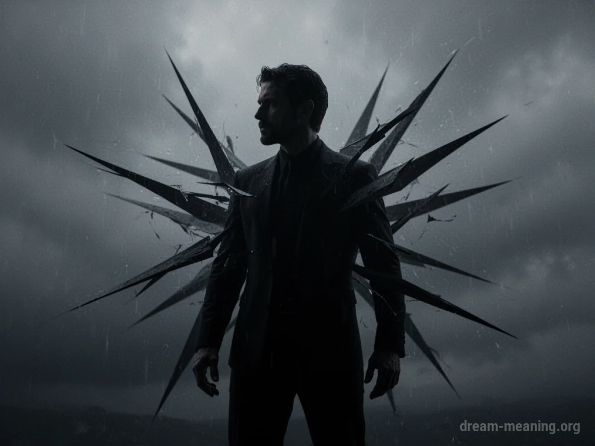 Silhouette of an angry man with sharp, dark lines radiating outwards.