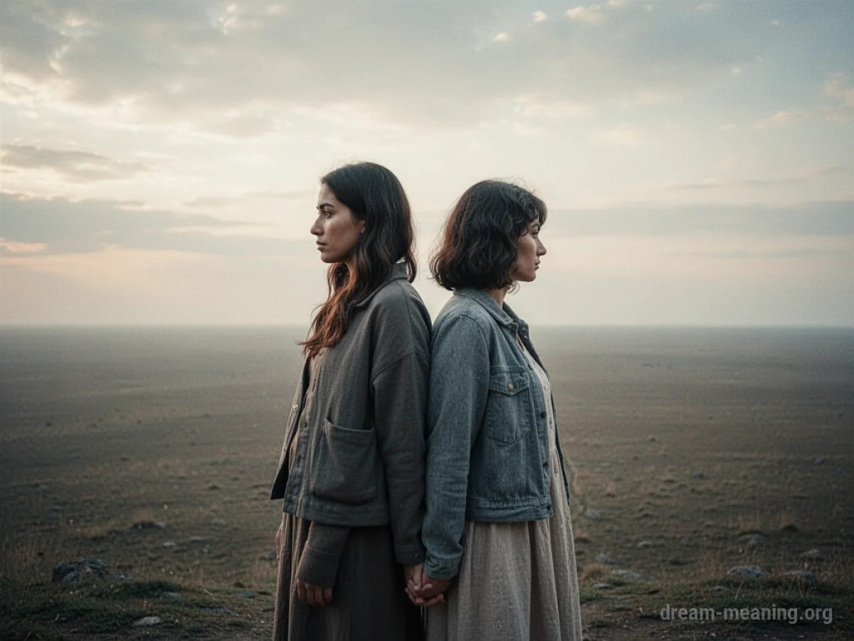 A man and woman standing with their backs to each other.