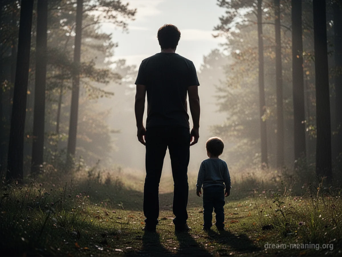 Silhouette of a man and a small child standing side-by-side.
