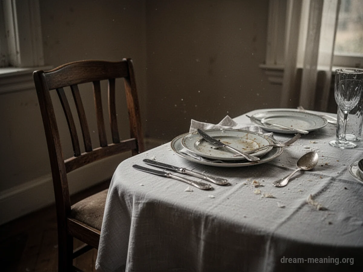 An empty chair at a dining table.
