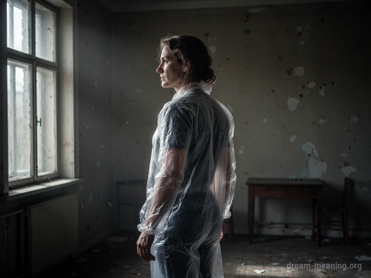 A faint, see-through outline of a man standing in a shadowed doorway.