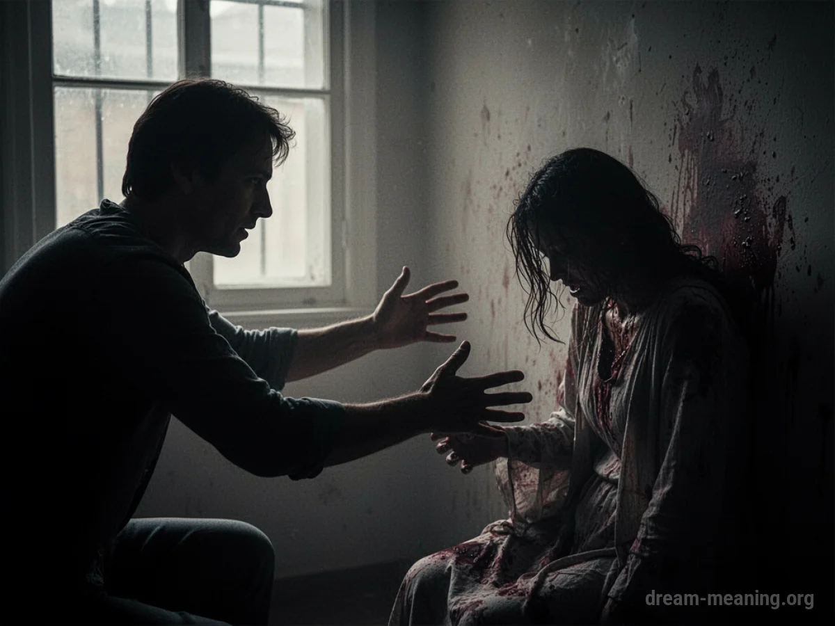 A shadowed figure reaching out towards another figure in distress.