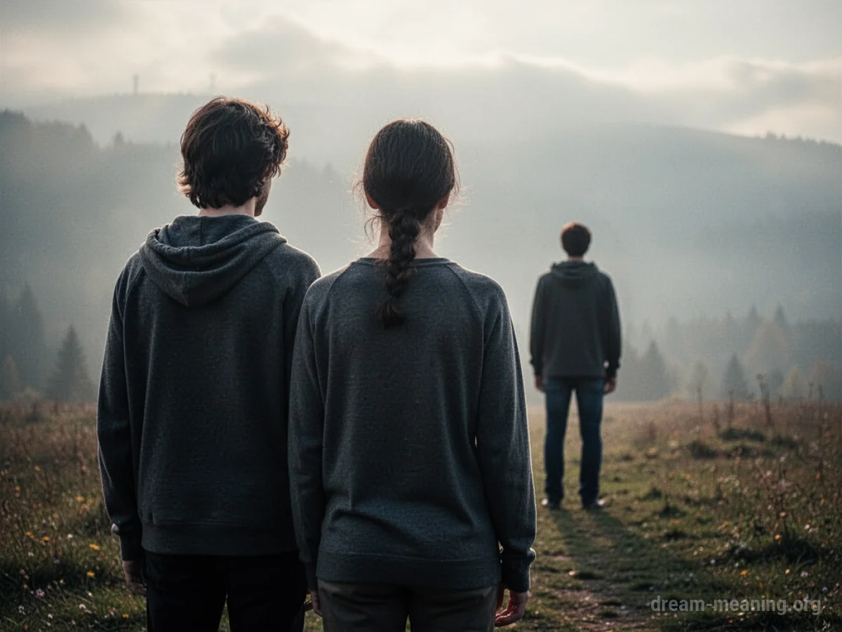 A solitary figure stands with their back turned away from another distant figure.