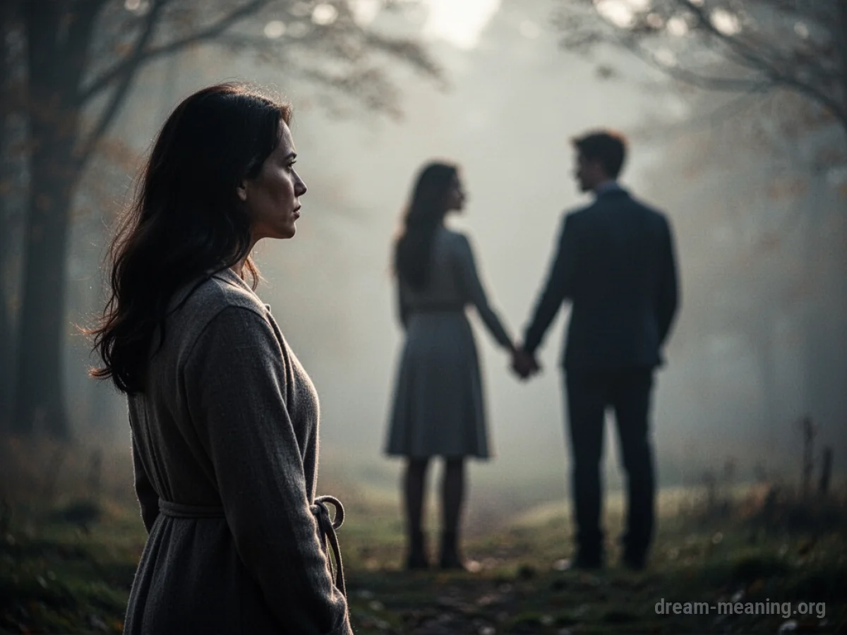 Silhouette of a couple holding hands, with another woman standing apart.