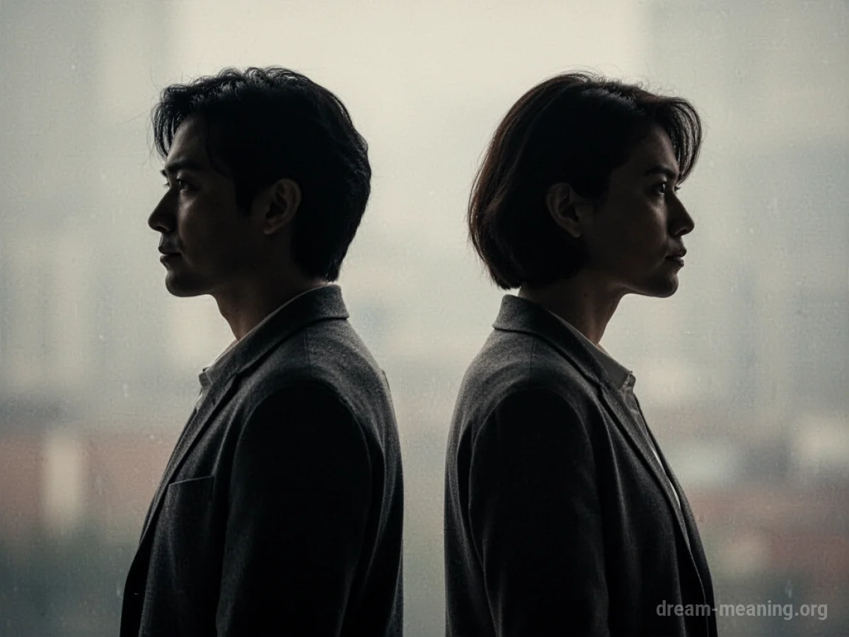 Two silhouetted figures facing away from each other.