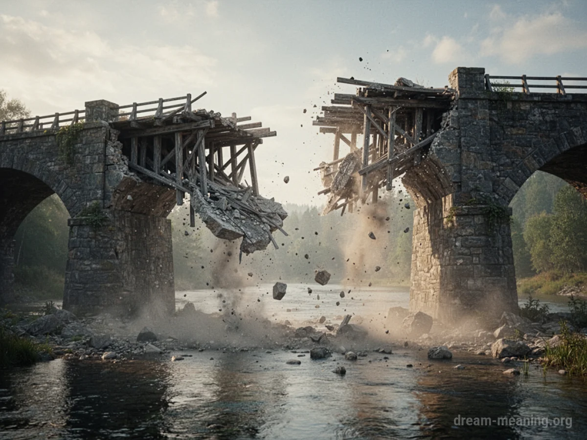 A bridge slowly falling apart into the water.