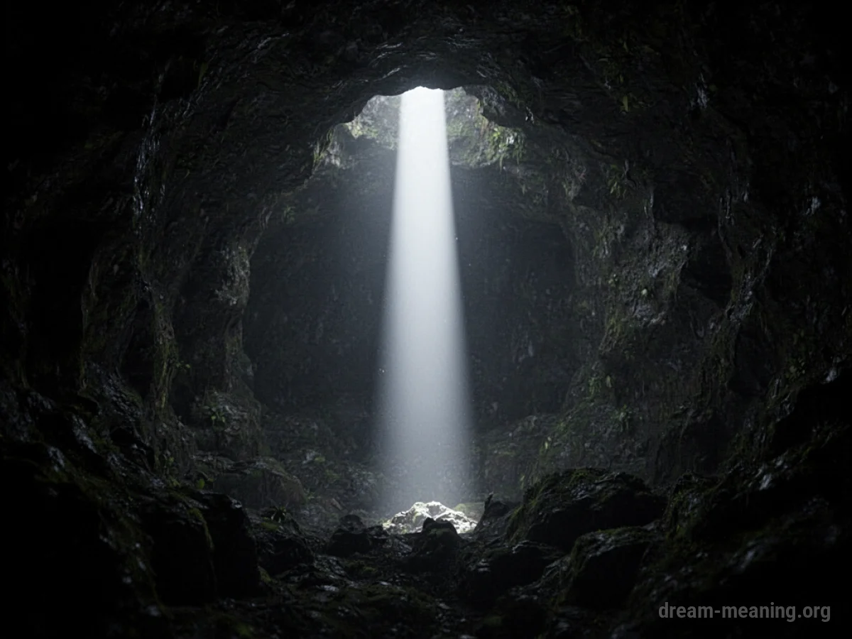 A sharp beam of white light cutting through absolute darkness.