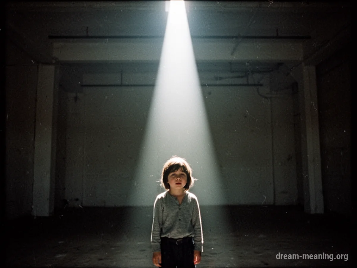 A solitary figure stands in darkness, illuminated by a single beam of light from above.