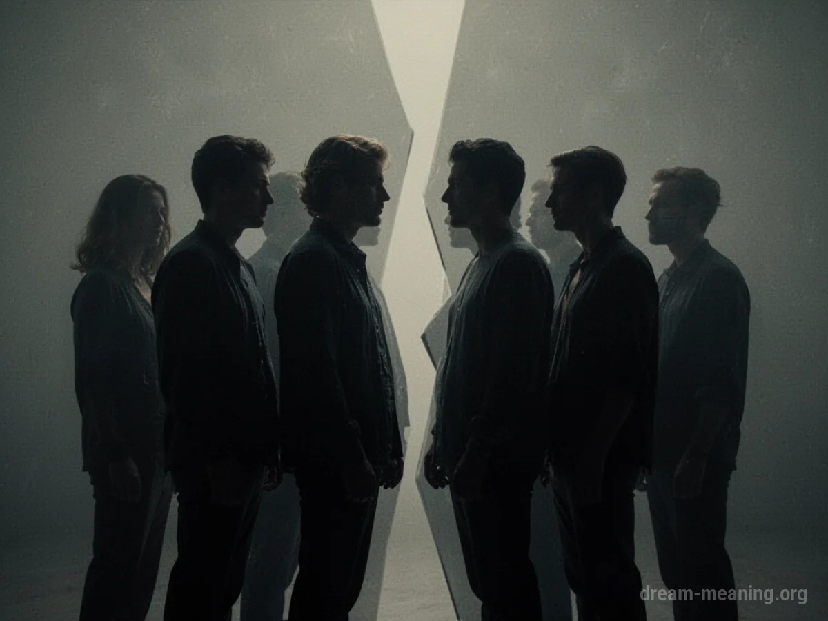 Silhouettes of figures separating.