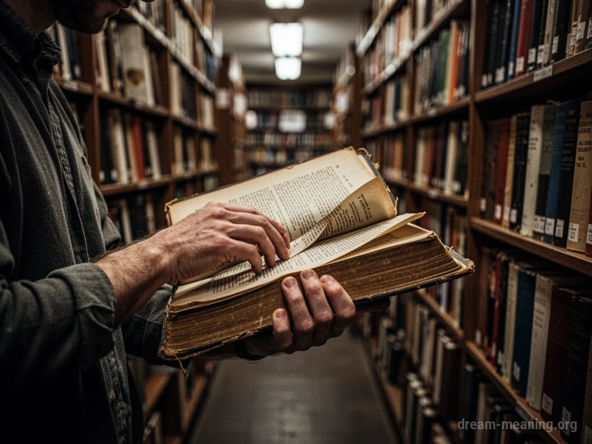 Hands holding and opening a book in a bookstore.