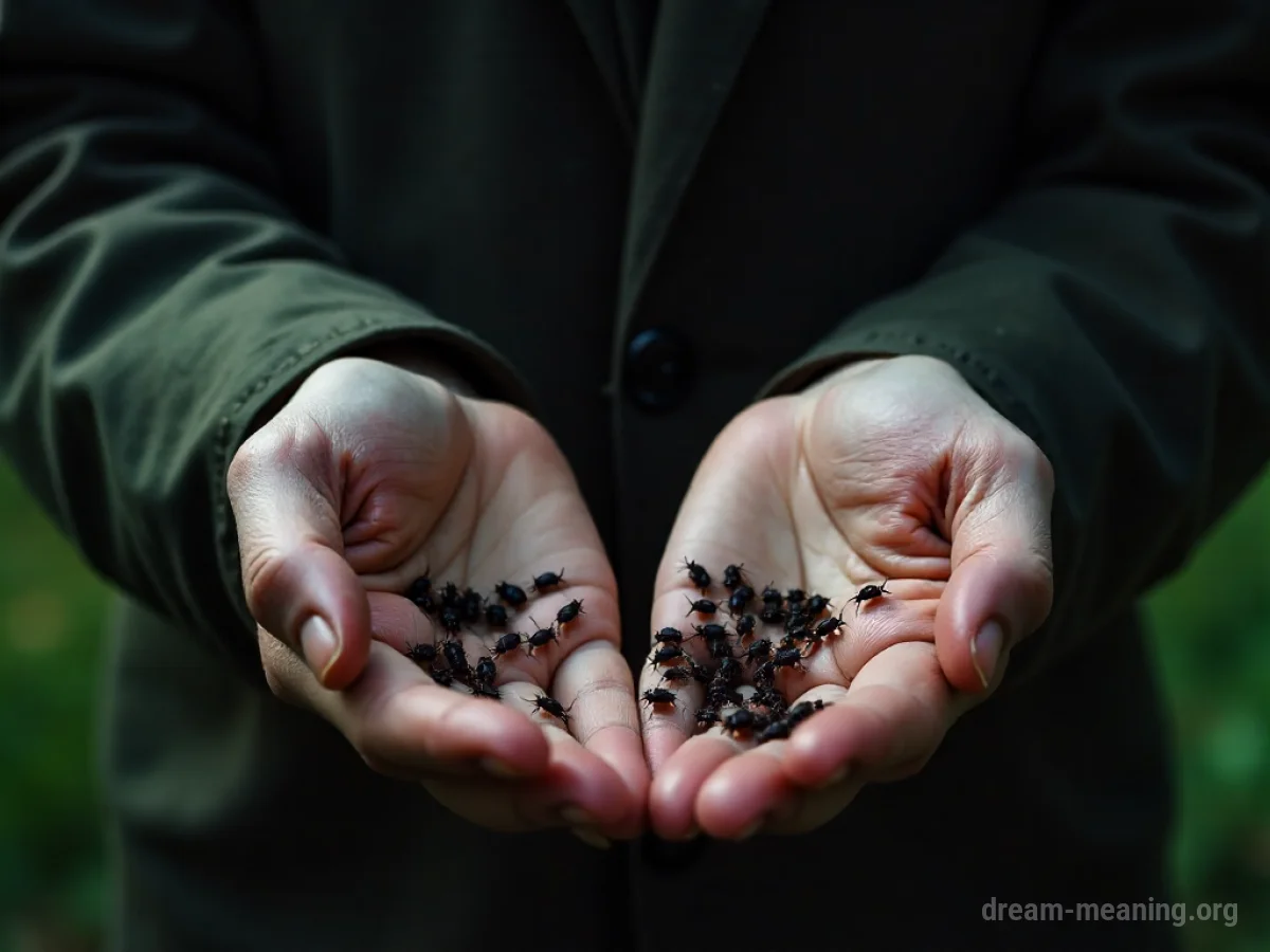 Close-up view of small dark insects crawling over skin.