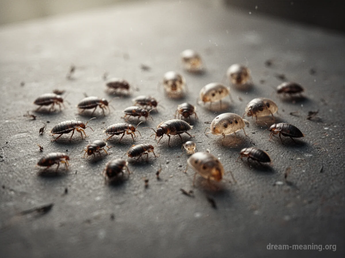 Small insects on a surface, some of them visibly changing form.