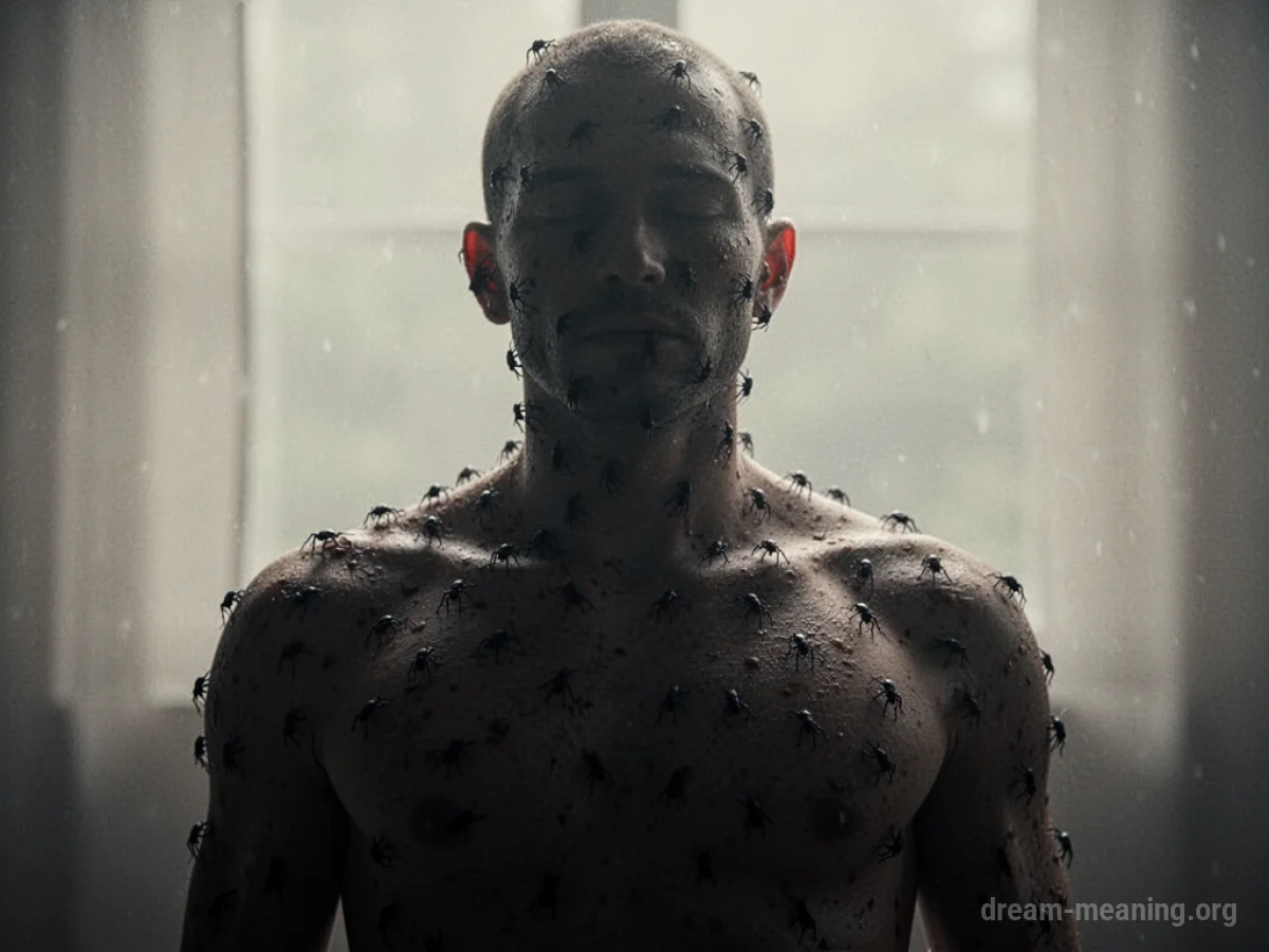A person's skin with faint outlines of small creatures visible just below the surface.